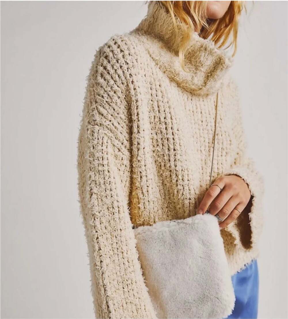 Free People Canyon Slouchy Pullover Mock Turtleneck Sweater Birch Size Small